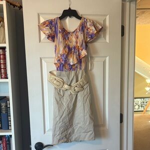 ANTONIO MELANI Purple and Orange Floral Midi Dress